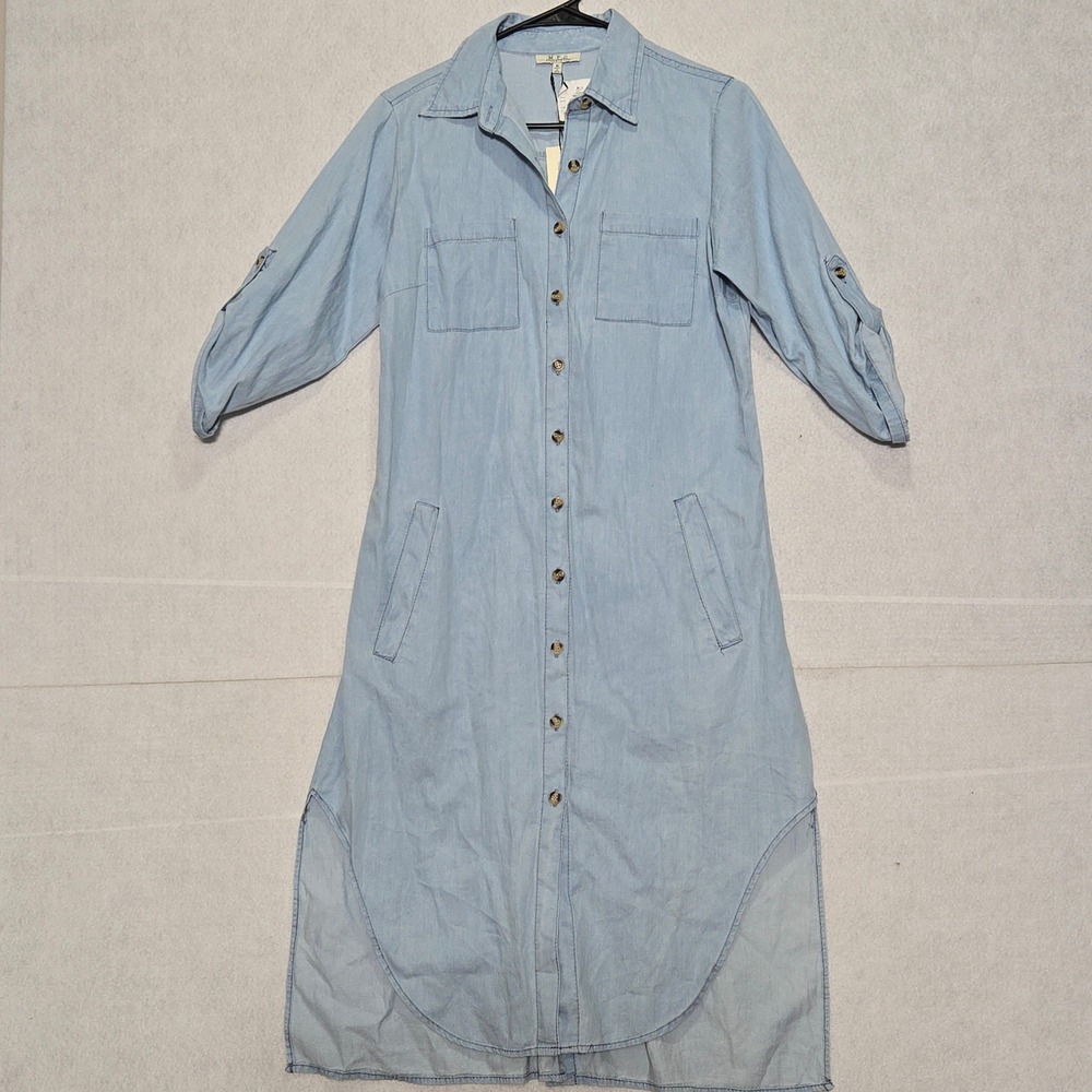 MPH Collection Womens Light Wash Denim Button Down Shirt Dress Midi Small‎ 7092D